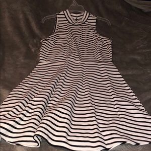 Black and white striped dress.